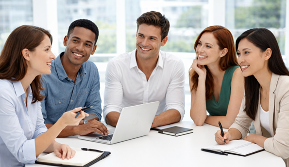People at a table discussing